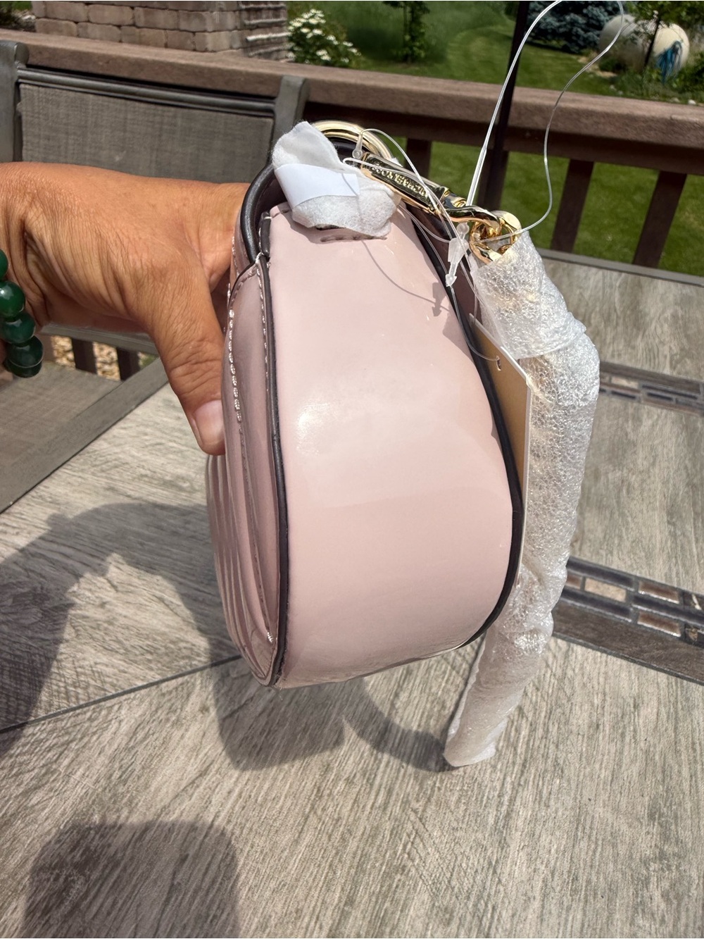 NWT Michael Kors Mila Small Pale Pink Patent Convertible Crossbody Bag - Picture 6 of 8